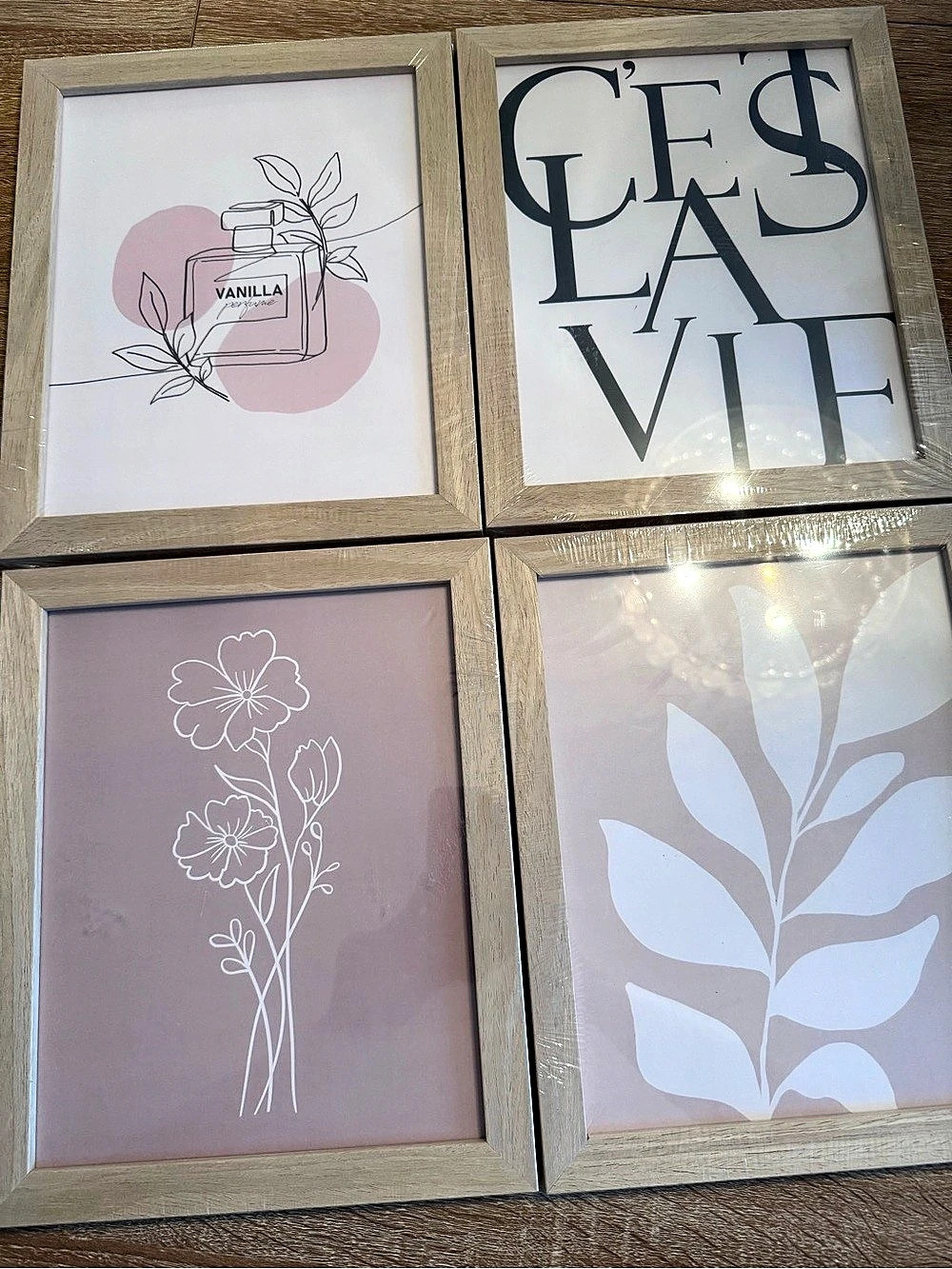 Set of 4 Framed Botanical Wall Prints Pink & White